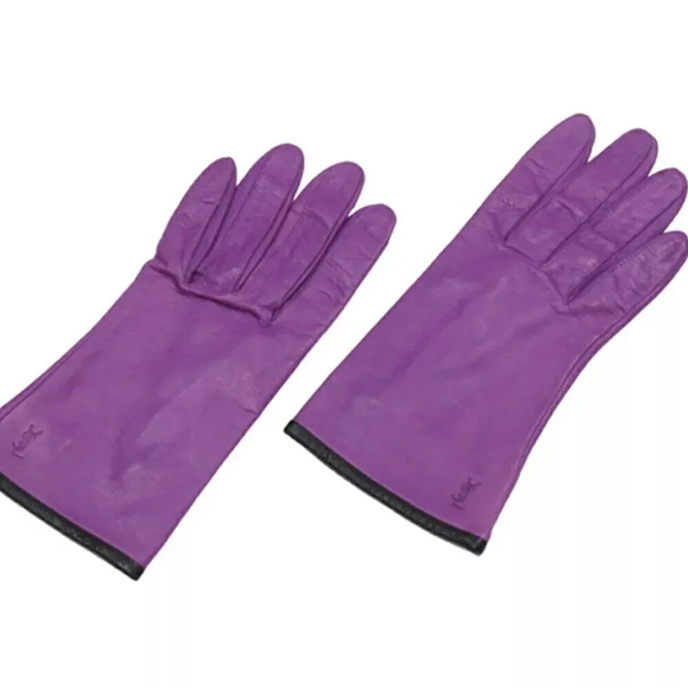 SAINT LAURENT gloves YSL logo leather Authentic Used
